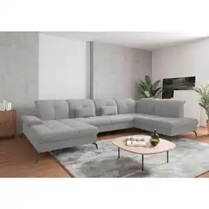 Sit & More Wohnlandschaft, Hellgrau, Metall, 6,5-Sitzer, U-Form, Ottomane rechts, 357x231 cm, Goldenes M, Oeko-Tex® Standard 100, Made in Europe, DGM-Klimapakt, Schlafen auf Sitzhöhe, Rücken echt,