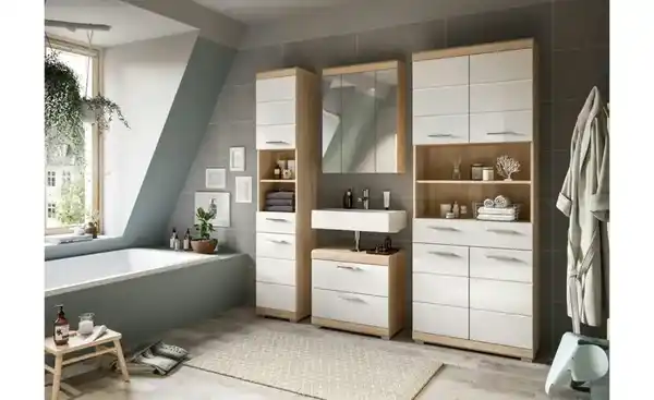 Bild 3 von Badmöbel-Set SCHLOONSEE, 4 teilig, bestehend aus: Hochschrank schmal, WBU, Spiegelschrank, Hochschrank breit Schloonsee