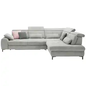 SetOne by Musterring Ecksofa, Hellgrau, Metall, 3-Sitzer, Ottomane rechts, L-Form, 314x220 cm, Bettkasten erhältlich, Fußauswahl, Stoffauswahl, seitenverkehrt Bettfunktion Hocker erhältlich, Wohnz
