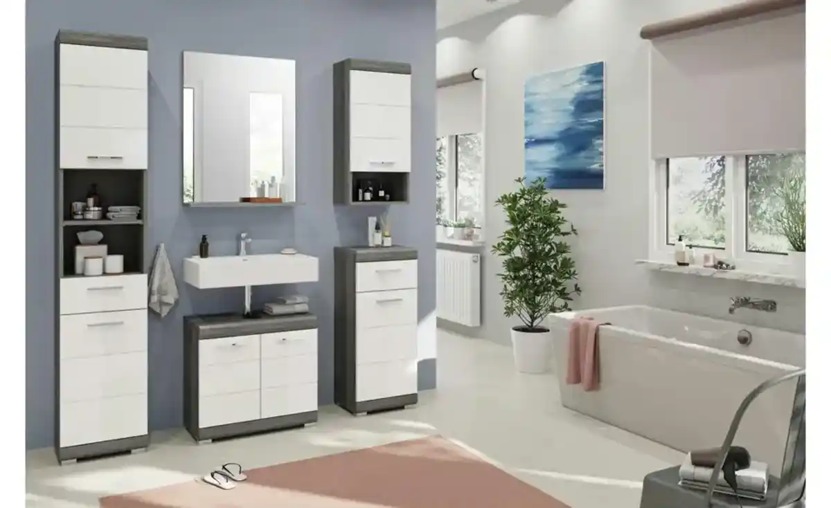 Bild 1 von Unterschrank SCHLOONSEE, Breite 37cm, 1 Tür, 1 Schubkasten, 2 Fächer, MDF-Front in verschiedenen Farben erhältlich, Badmöbel, Badschrank, Kommode, Bad Schloonsee