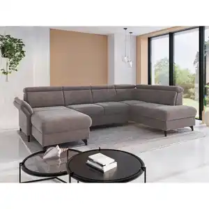Sit & More Wohnlandschaft Glendale E, Taupe, Metall, 7,5-Sitzer, U-Form, Ottomane rechts, 321x193 cm, DGM-Klimapakt, Made in Europe, Oeko-Tex® Standard 100, Goldenes M, Rücken echt, Armteil links,