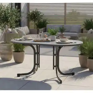 Siena Garden Gartenklapptisch, Anthrazit, Metall, Holzwerkstoff, oval, 90x71x140 cm, klappbar, wetterbeständig, Freizeit, Campingzubehör, Campingtische