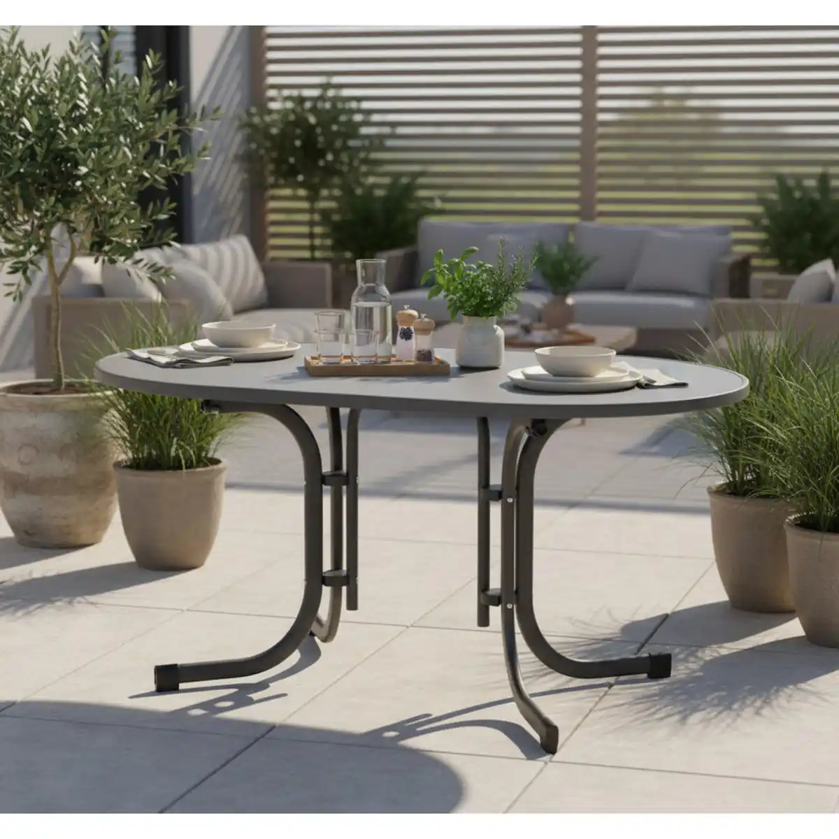 Bild 1 von Siena Garden Gartenklapptisch, Anthrazit, Metall, Holzwerkstoff, oval, 90x71x140 cm, klappbar, wetterbeständig, Freizeit, Campingzubehör, Campingtische