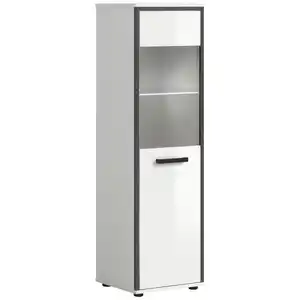Mid.you Midischrank, Weiß Hochglanz, Kunststoff, Holzoptik, 3 Fächer, 40x139x34 cm, FSC Mix, stehend, Badezimmer, Badezimmerschränke, Midischränke