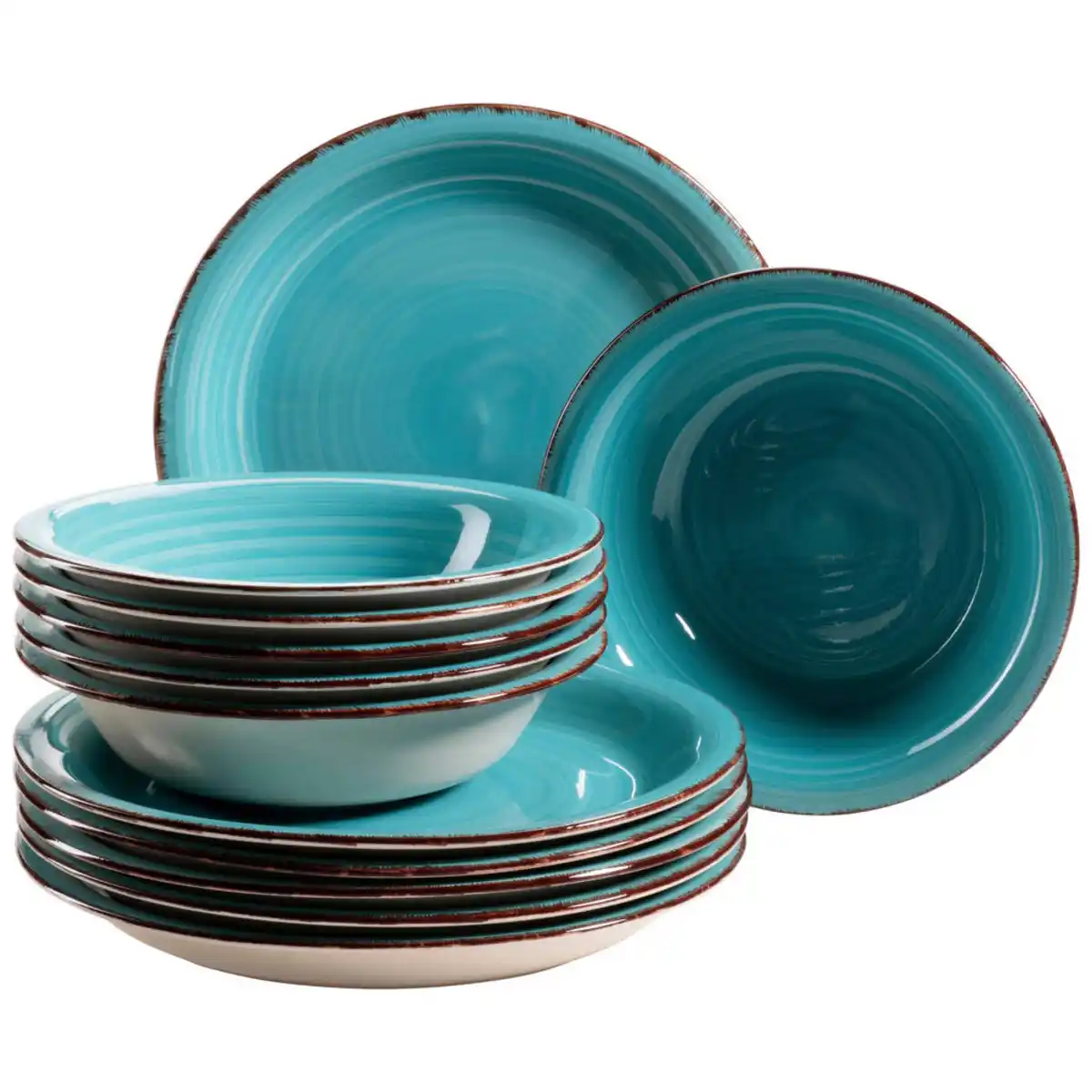 Bild 1 von Mäser Tafelservice, Türkis, Keramik, 12-teilig, handbemalt, Essen & Trinken, Geschirr, Geschirr-Sets, Tafelservice