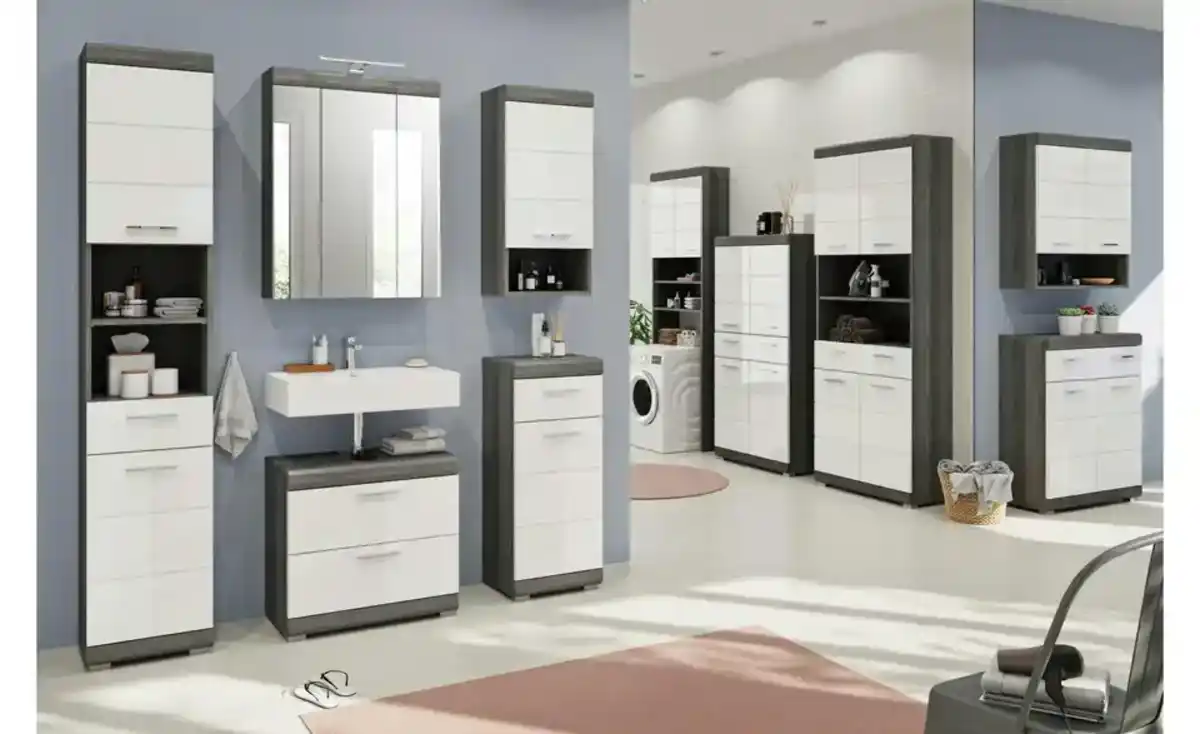 Bild 1 von Hängeschrank SCHLOONSEE, Breite 37cm, 1 Tür, 1 offenes Fächer, 1 Einlegeboden, MDF-Front, in verschiedenen Farben erhältlich, Badmöbel, Badschrank, Schrank, Bad Schloonsee