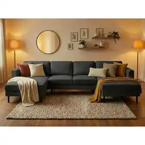 Trendmanufaktur Wohnlandschaft, Anthrazit, Metall, 6-Sitzer, U-Form, 306x161 cm, Made in Europe, Stoffauswahl, Sitzqualitäten, Rücken echt, Armteil links, rechts, Wohnzimmer, Sofas & Couches, Wohnl