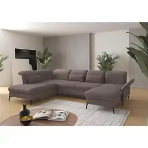 Sit & More Wohnlandschaft, Taupe, Metall, 7-Sitzer, U-Form, Ottomane links, 359x231 cm, Goldenes M, Oeko-Tex® Standard 100, Made in Europe, DGM-Klimapakt, Rücken echt, Armteil rechts, Wohnzimmer, S