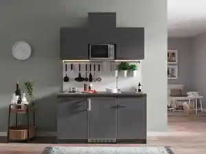Miniküche Oliver mit Geräten ca. 150 cm Grau, Grau
