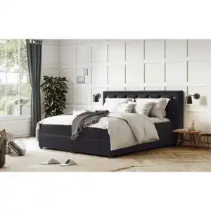 Livetastic Boxspringbett, Schwarz, Textil, H3, Höhe ca. 20 cm, 160x200 cm, Fsc, Matratze, gepolstertes Kopfteil, Stoffauswahl, in verschiedenen Größen erhältlich, Schlafzimmer, Betten, Doppelbett