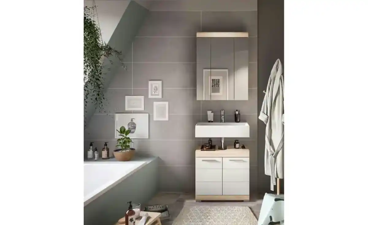 Bild 4 von Badmöbel-Set SCHLOONSEE, 2 tlg., bestehend aus: Waschbeckenunterschrank, Spiegelschrank, in verschiedenen Farben erhältlich, Badmöbel, Kombination, Badezimmer Schloonsee