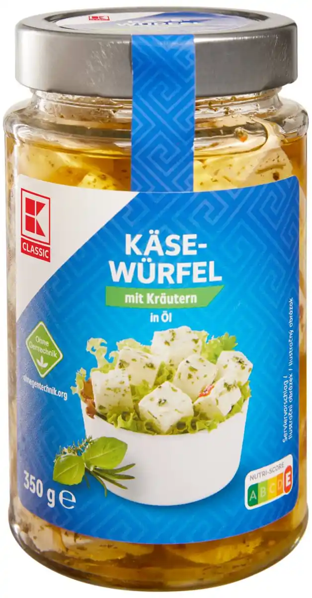 Bild 1 von K-CLASSIC Käsewürfel in Öl 45 % Fett i. Tr., 375-g-Glas