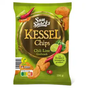 SUNSNACKS Scharfe Kessel Chips 150 g, Chili-Lime