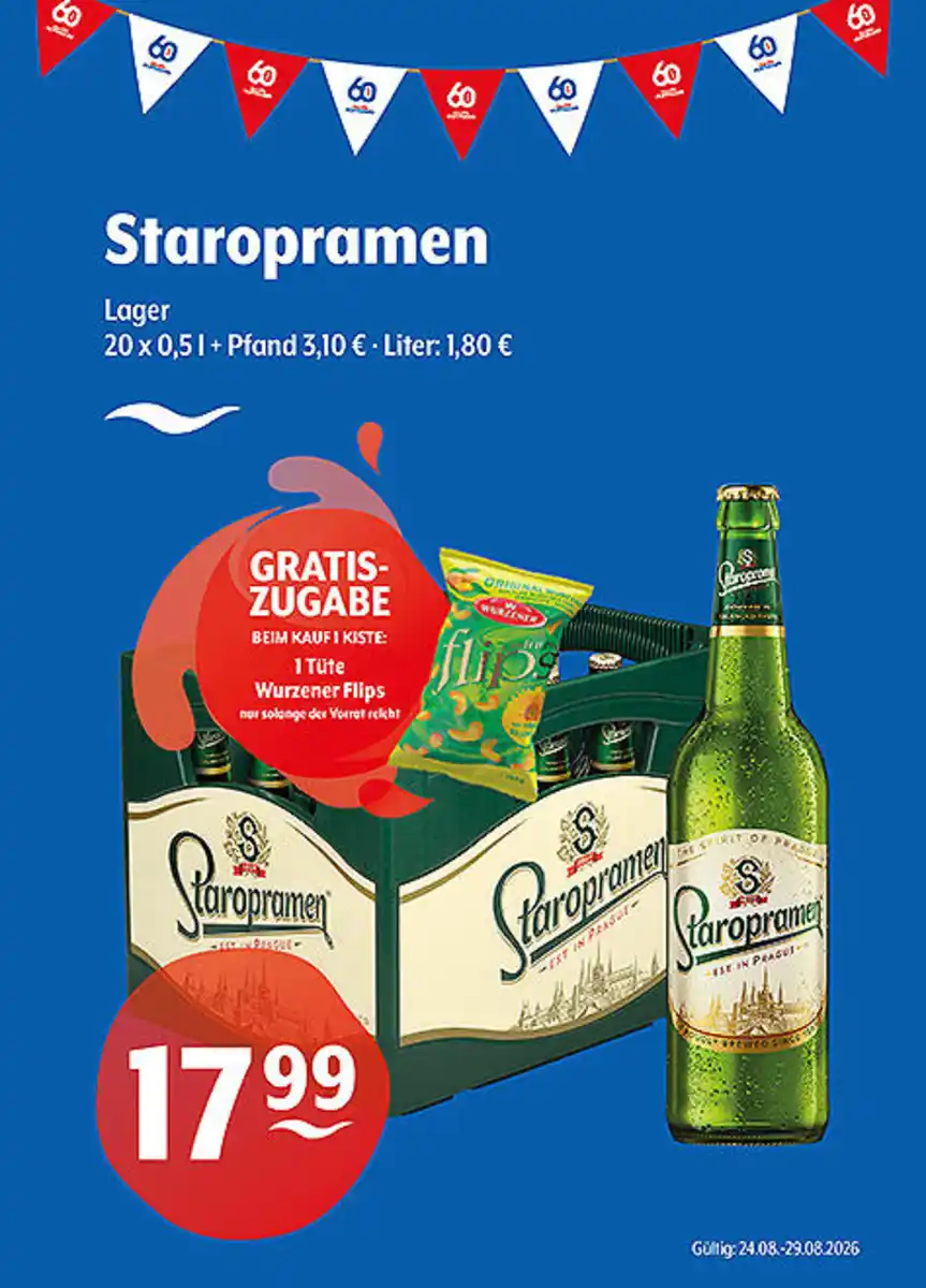 Bild 1 von Staropramen Lager Gratiszugabe beim Kauf einer Kiste: 1 Tüte Wurzener Flips, nur solange der Vorrat reicht.