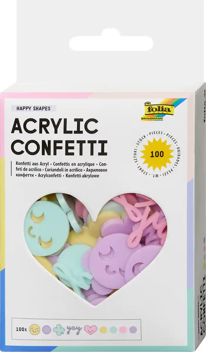 Bild 1 von folia Streukonfetti-Mix aus Acryl, Smileys/Herzen/Konfetti, pastell (2,6x9x12 cm), 1 St