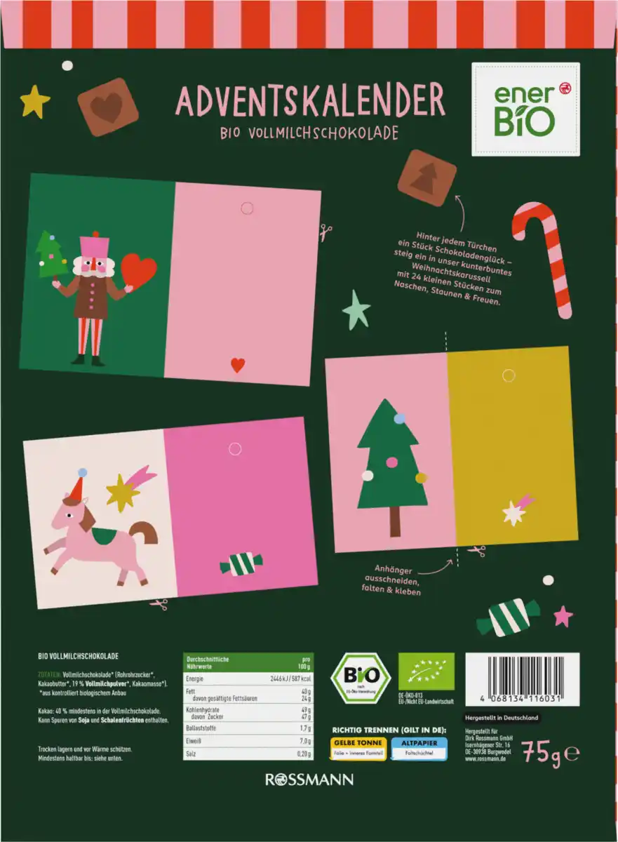 Bild 2 von enerBiO Adventskalender Vollmilchschokolade 2026, 75 g