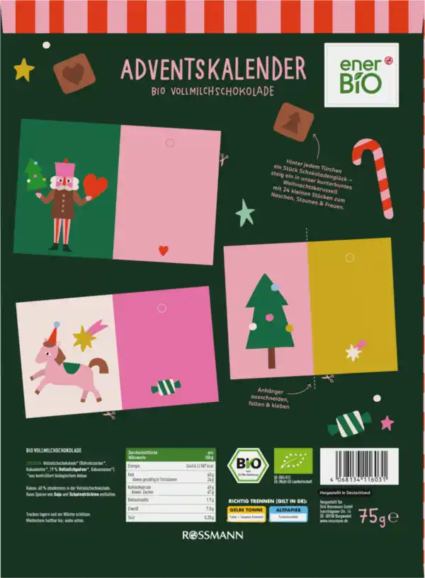 Bild 2 von enerBiO Adventskalender Vollmilchschokolade 2026, 75 g