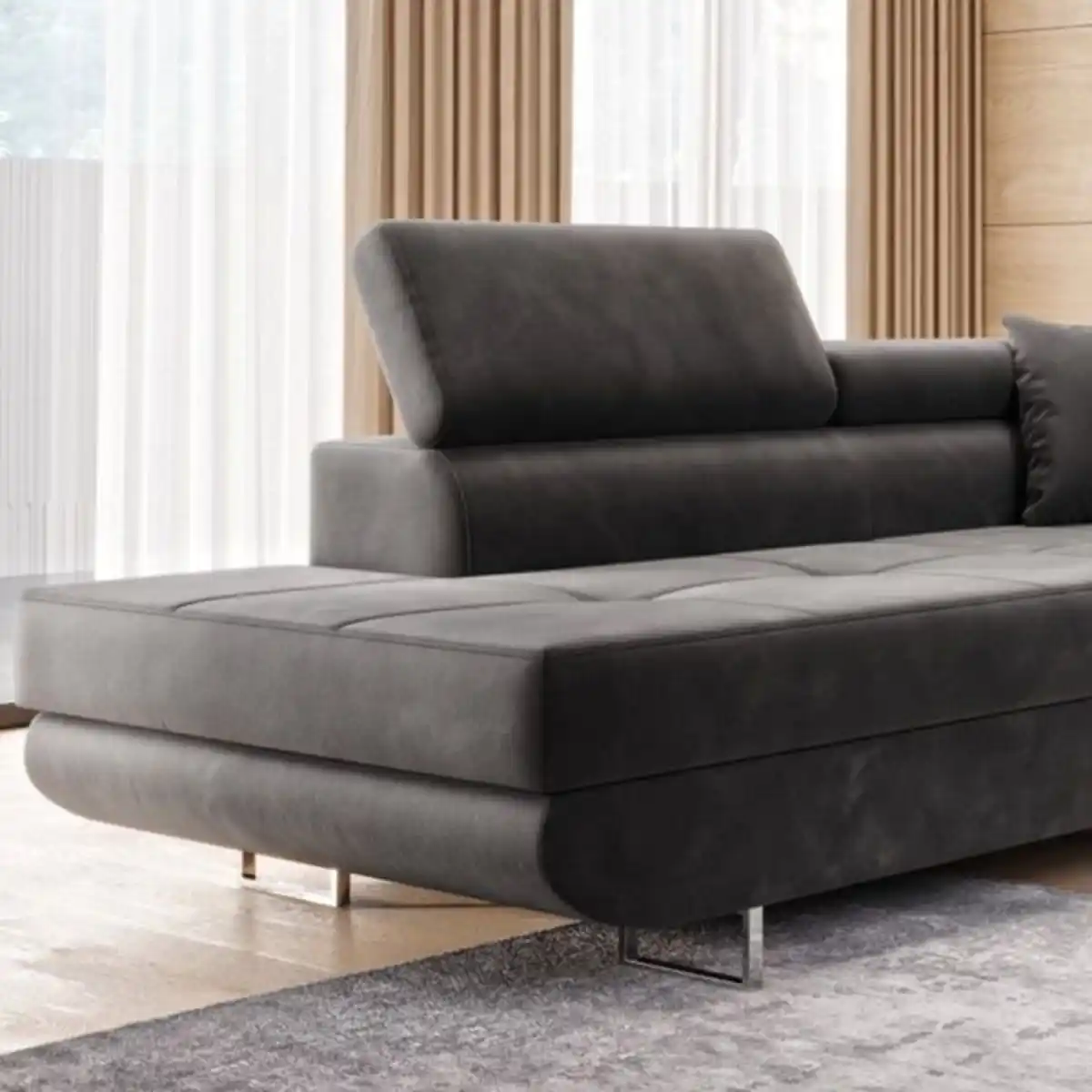 Bild 3 von Möbel Punkt Ecksofa Monaco Samt Grau mit Bettkasten Kopfteilverstellung Ottomane links, verstellbar