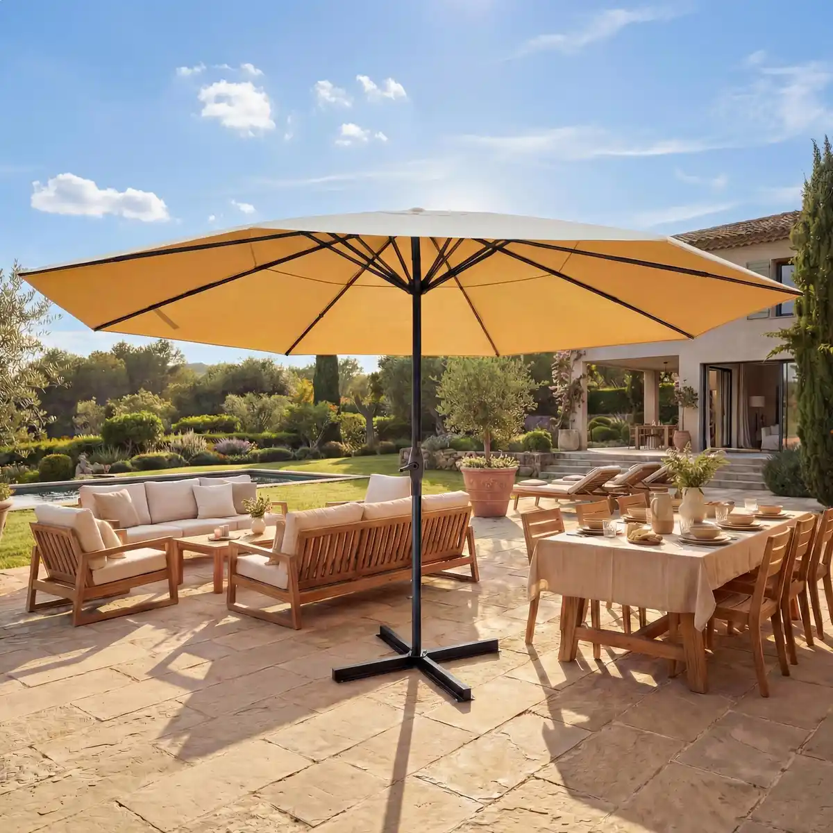 Bild 1 von Sonnenschirm Carpi Pro, Gastronomie Marktschirm ohne Volant Ø 5m Polyester/Alu 28kg ~ creme ohne Ständer
