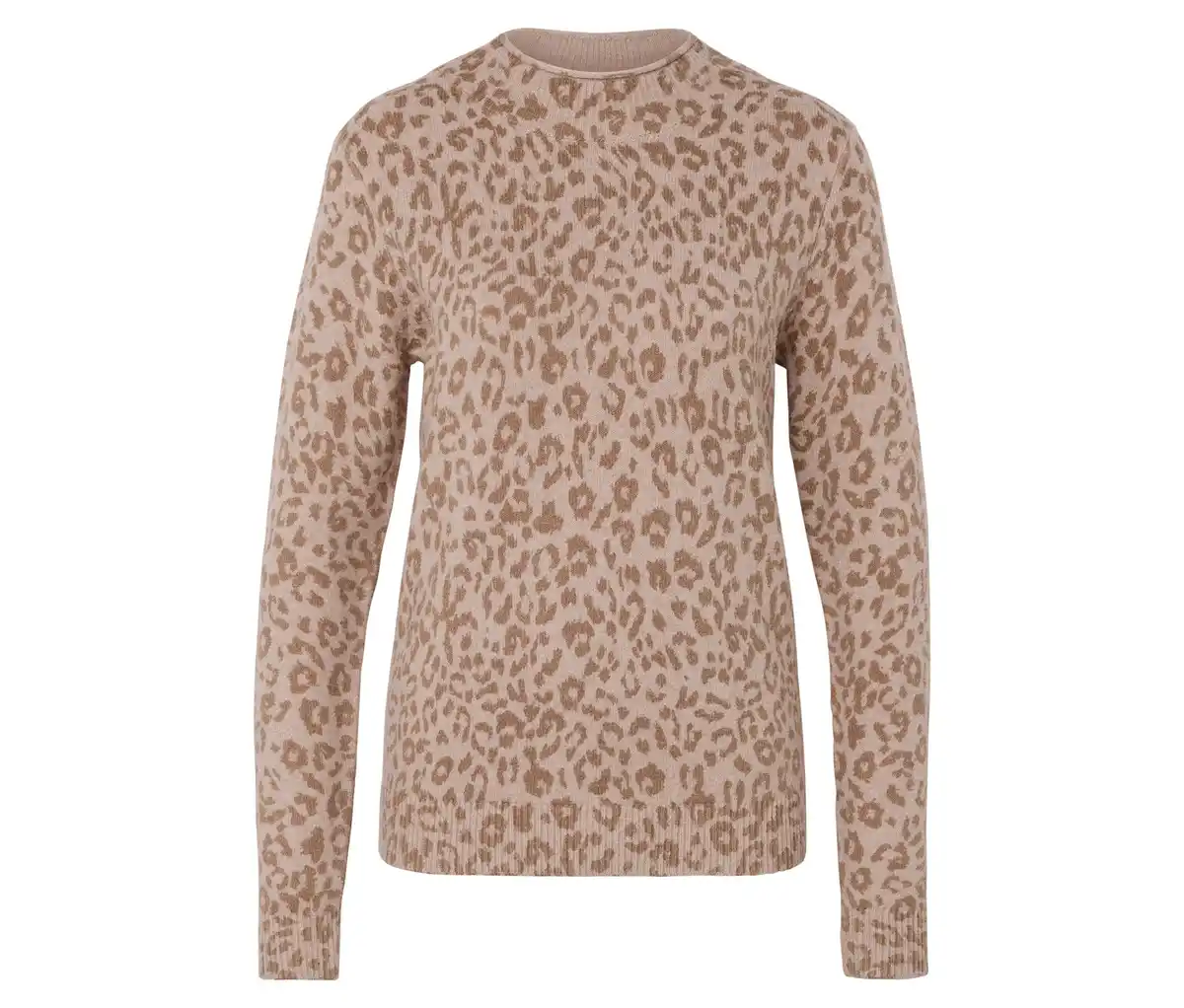 Bild 1 von Strickpullover mit Stehkragen, beige meliert mit hellbraunem Leo-Alloverprint