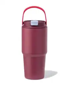 Trinkbecher mit Trinkhalm, 600 ml Edelstahl, burgunderrot