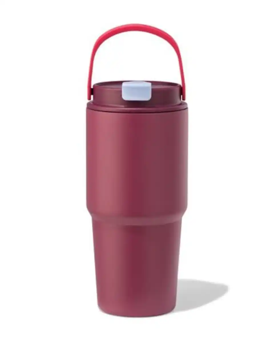 Bild 1 von Trinkbecher mit Trinkhalm, 600 ml Edelstahl, burgunderrot