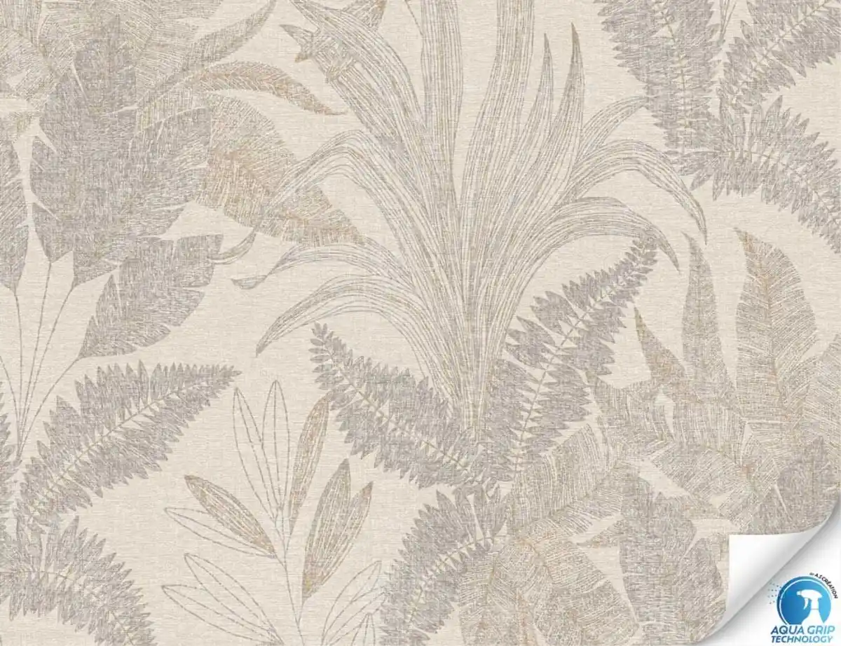 Bild 1 von Vorgeleimte Vliestapete Blätter Beige, Gold