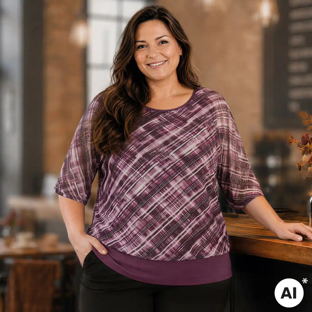 Bild 1 von 2-in-1 Damen-Langarmshirt mit Mesh-Oberstoff, große Größen