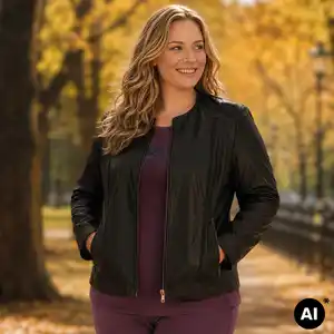 Damen-Kunstleder-Jacke mit Reißverschlusstaschen, Große Größen