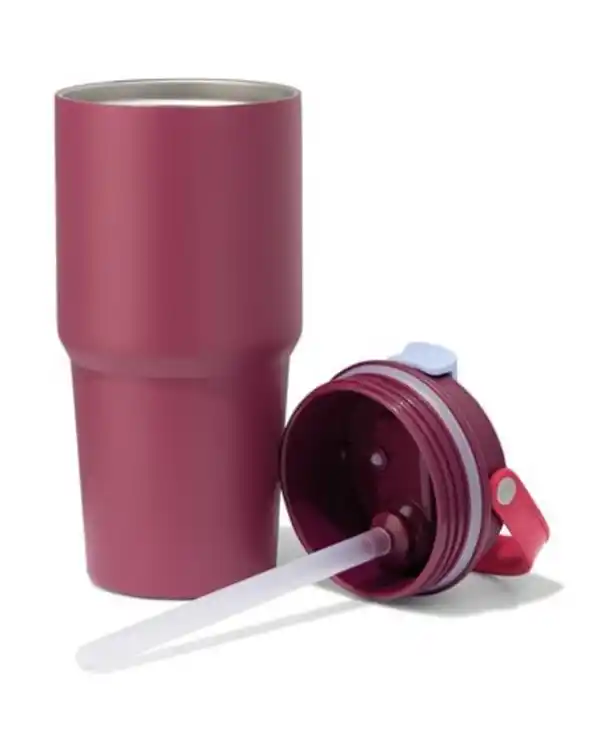 Bild 3 von Trinkbecher mit Trinkhalm, 600 ml Edelstahl, burgunderrot