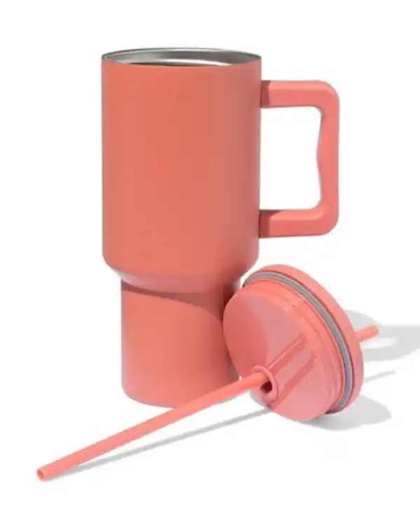 Bild 3 von Trinkbecher mit Trinkhalm, 900 ml, Edelstahl, Terra