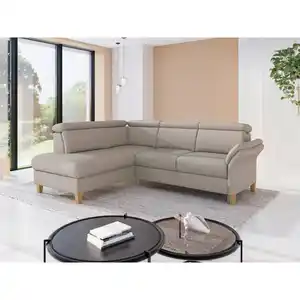 Sit & More Ecksofa Glendale E, Taupe, Holz, Eiche, massiv, 5,5-Sitzer, Ottomane links, L-Form, 247x193 cm, Goldenes M, Oeko-Tex® Standard 100, Made in Europe, DGM-Klimapakt, Rücken echt, Armteil re
