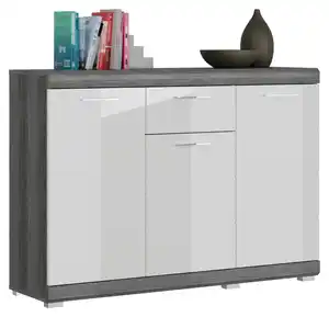 Kommode Scout ca. 120x85 cm Weiß/Grau, Weiß Hochglanz, Dunkelgrau