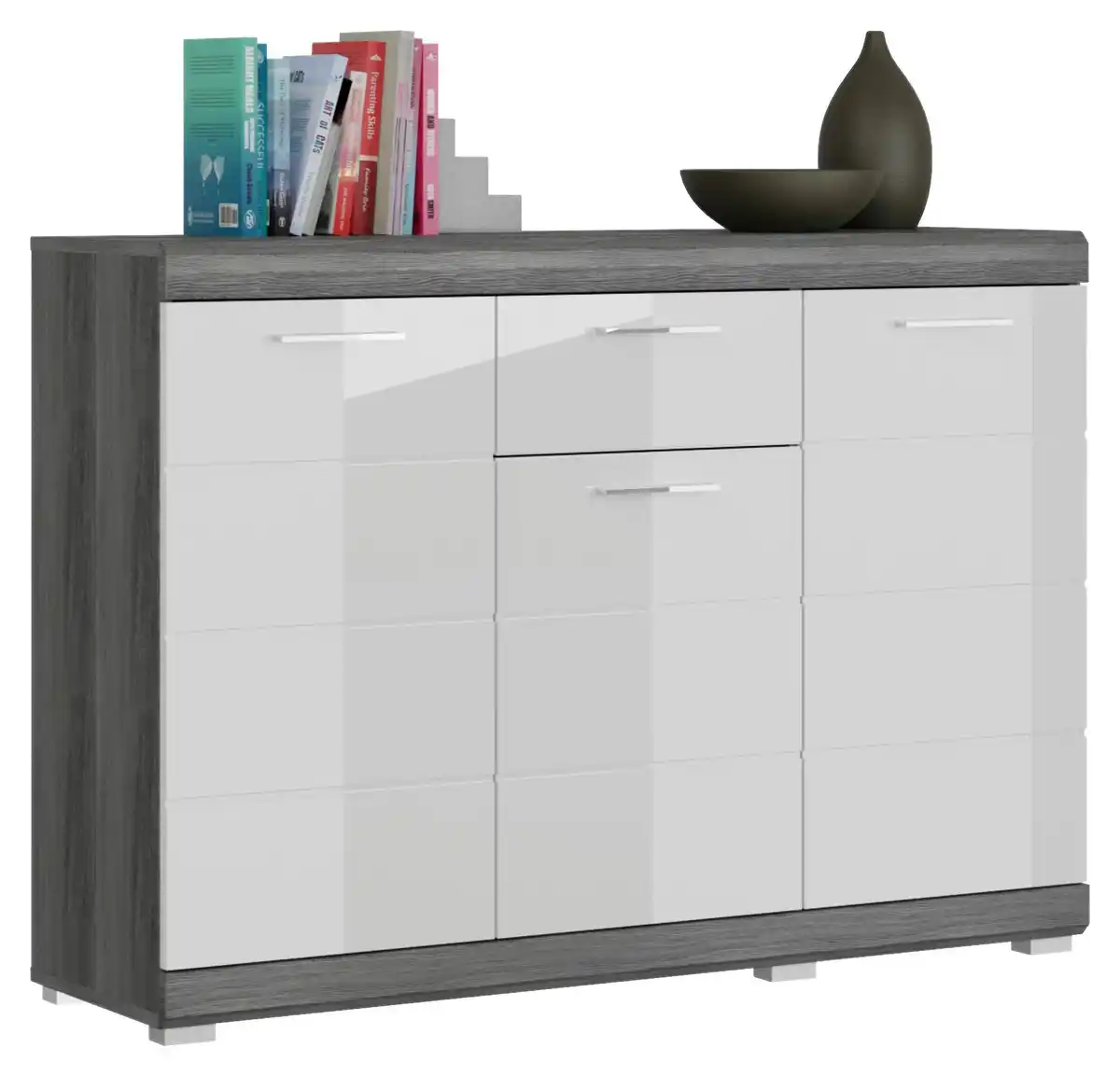 Bild 1 von Kommode Scout ca. 120x85 cm Weiß/Grau, Weiß Hochglanz, Dunkelgrau