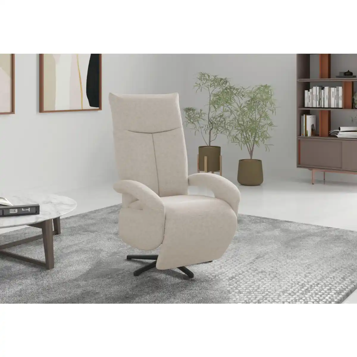 Bild 1 von Sit & More Relaxsessel ZOE E, Creme, Metall, 74x112x82 cm, Goldenes M, Oeko-Tex® Standard 100, DGM-Klimapakt, Made in Europe, gepolsterte Armlehnen, Sitzfläche 360° drehbar, Wohnzimmer, Sessel, Re