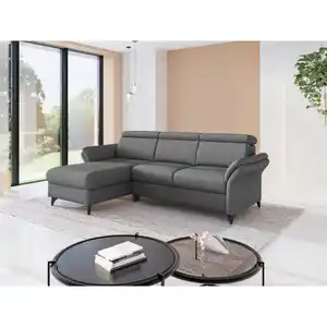 Sit & More Ecksofa Glendale E, Dunkelgrau, Metall, 4,5-Sitzer, Ottomane links, L-Form, 253x166 cm, Goldenes M, Oeko-Tex® Standard 100, Made in Europe, DGM-Klimapakt, Rücken echt, Armteil links, rec