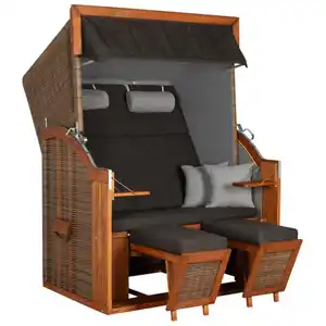 Mr. Deko Strandkorb, Grau, Metall, Uni, 2-Sitzer, Füllung: Schaumstoff, 115x38x92 cm, Gartenmöbel, Strandkörbe