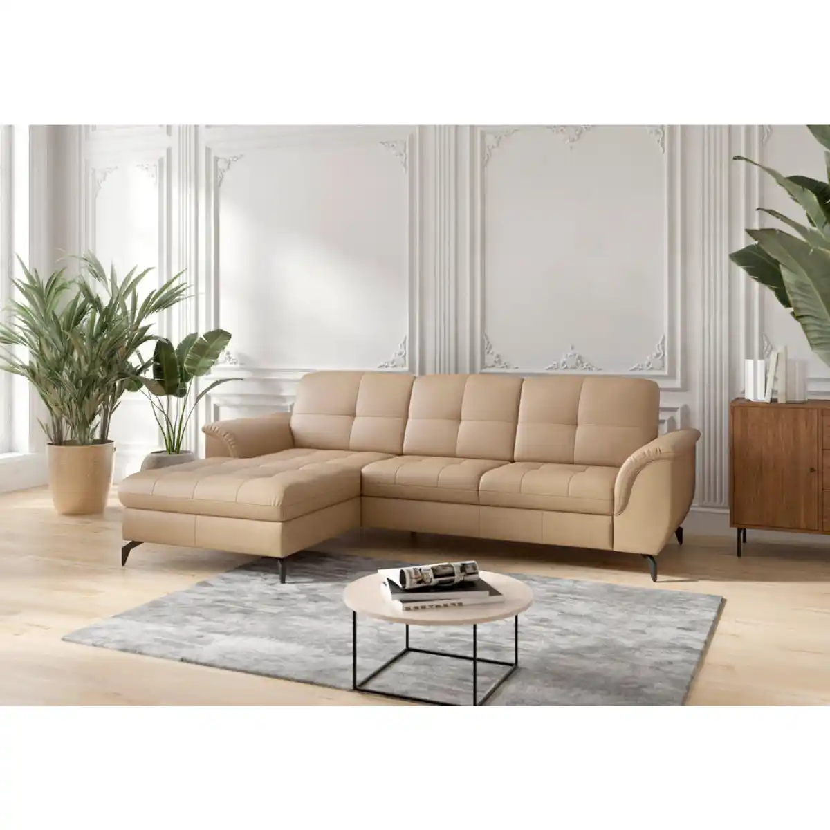 Bild 1 von Sit & More Ecksofa Zora E, Cappuccino, Metall, Echtleder, Nappaleder, 4,5-Sitzer, Ottomane links, L-Form, 262x164 cm, Goldenes M, Made in Europe, DGM-Klimapakt, Schlafen auf Sitzhöhe, Rücken echt,