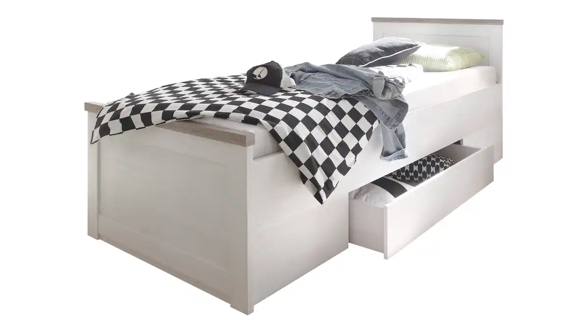 Bild 1 von Jugendbett mit Schublade 90 x 200 cm Pinie weiß - LUCA