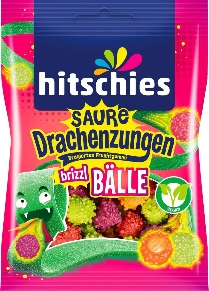 Bild 1 von HITSCHIES Saure Drachenzungen Brizzl-Bälle, 100-g-Packg.