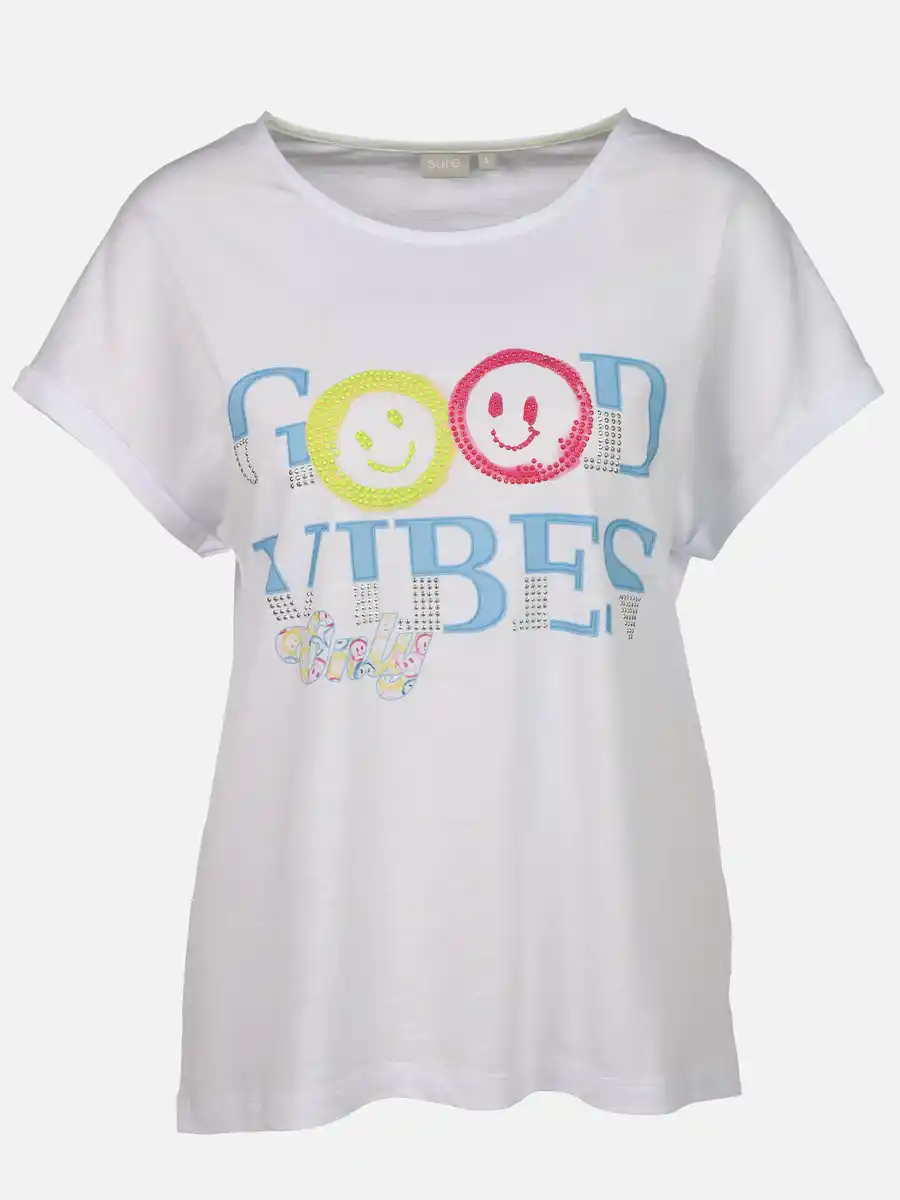 Bild 1 von Damen T-Shirt mit Motivprint und Glitzersteinen Weiß