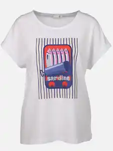 Damen T-Shirt mit Motiv und Glitzersteinen Weiß