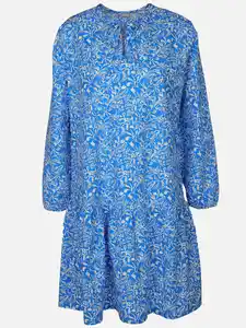 Damen Volantkleid mit Alloverprint Blau