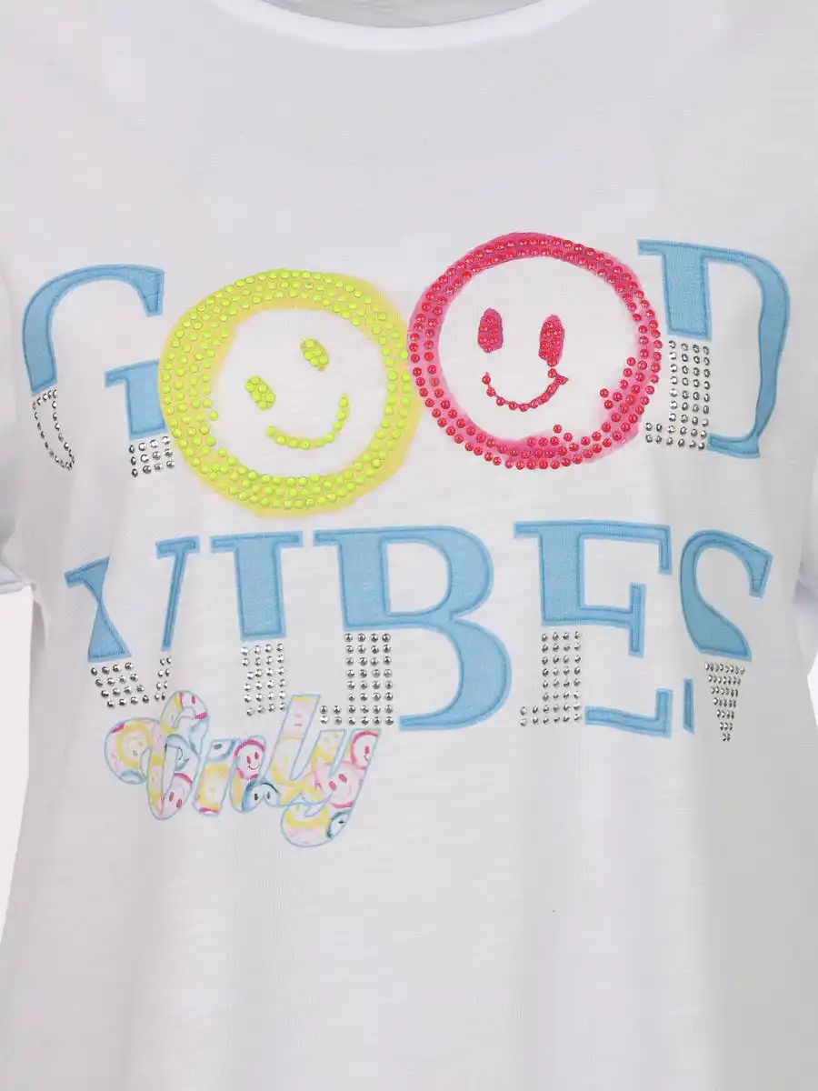 Bild 3 von Damen T-Shirt mit Motivprint und Glitzersteinen Weiß