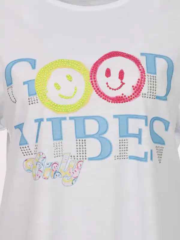 Bild 3 von Damen T-Shirt mit Motivprint und Glitzersteinen Weiß