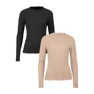 UP2FASHION WOMEN Langarmshirt, Schwarz/Braun, S 36/38
