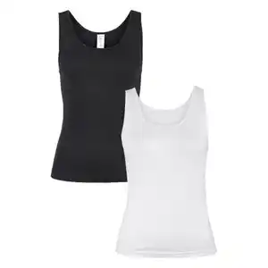 UP2FASHION WOMEN Damen Unterhemd, Weiß/Schwarz, Rundhalsausschnitt, S 36/38