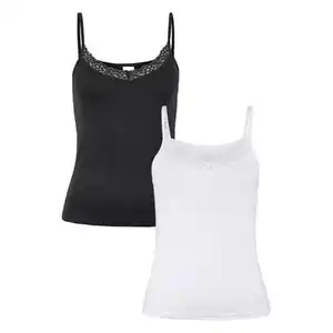 UP2FASHION WOMEN Damen Unterhemd, Weiß/Schwarz, V-Ausschnitt, S 36/38