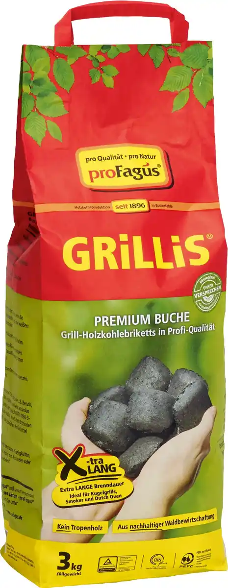 Bild 1 von Profagus Buchengrillholzkohle-Briketts-Grillis 3 kg Beutel