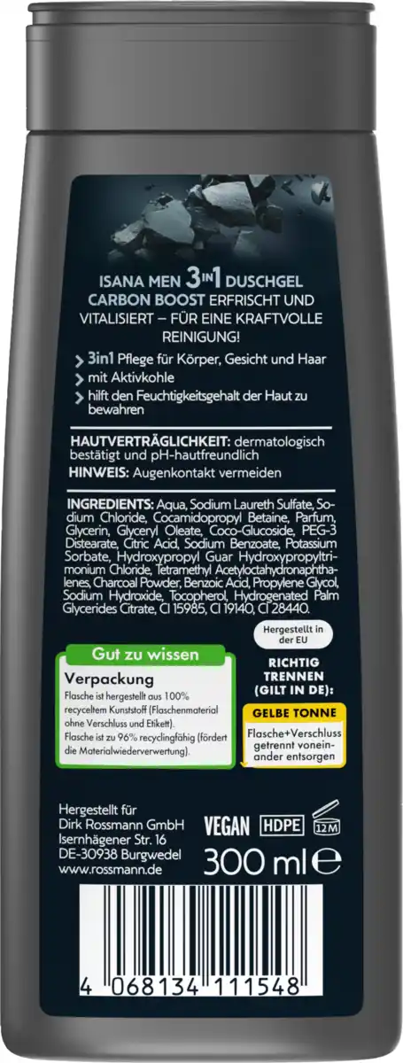 Bild 2 von ISANA MEN 3in1 Duschgel Carbon Boost, 300 ml